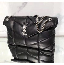 Saint Laurent LOULOU PUFFER Medium bag in quilted lambskin YSL577475B-black