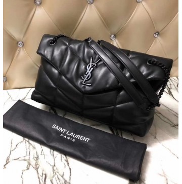 Saint Laurent LOULOU PUFFER Medium bag in quilted lambskin YSL577475C-black