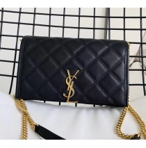 Saint Laurent BECKY chain wallet in quilted lambskin YSL585031-black