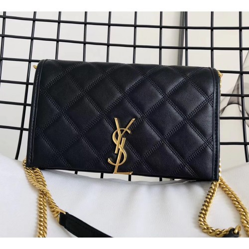Saint Laurent BECKY chain wallet in quilted lambskin YSL585031-black ...
