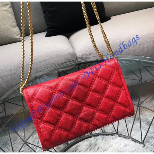 Saint Laurent BECKY chain wallet in quilted lambskin YSL585031-red ...