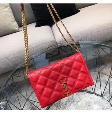 Saint Laurent BECKY chain wallet in quilted lambskin YSL585031-red