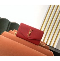 Saint Laurent UPTOWN chain wallet in grain de poudre embossed leather YSL607788-red