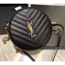 Saint Laurent VINYLE round camera bag in chevron-quilted grain de poudre embossed leather YSL610436-black