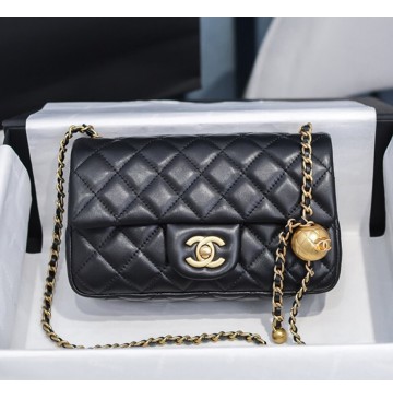 Chanel Mini Quilted Rectangular Bag in Lambskin C1787-black