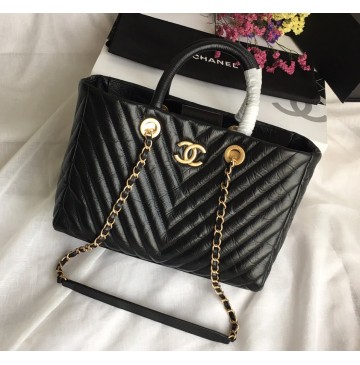 Chanel Chevron Shopping Tote C57974V-black