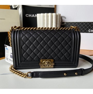 Chanel Boy Medium Quilted Flap Bag in Calfskin C67086AB-black