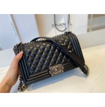Chanel Boy Medium Quilted Flap Bag in Lambskin C67086B-black