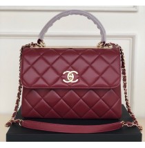 Chanel Flap Bag with Top Handle C92236A-wine-red