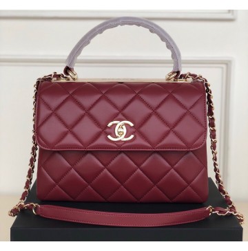 Chanel Flap Bag with Top Handle C92236A-wine-red