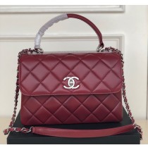 Chanel Flap Bag with Top Handle C92236B-wine-red