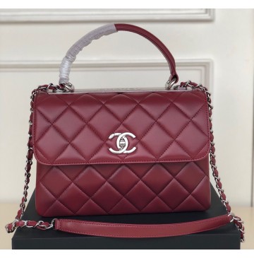 Chanel Flap Bag with Top Handle C92236B-wine-red