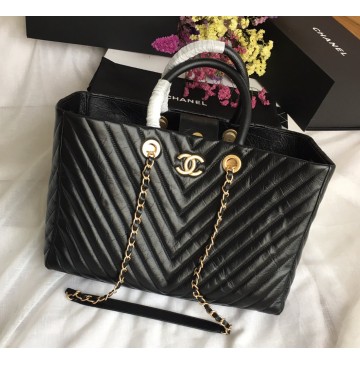 Chanel Chevron Large Shopping Tote C93525V-black