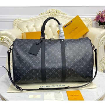 Louis Vuitton Monogram Eclipse Canvas Keepall 50 Bandouliere M40568