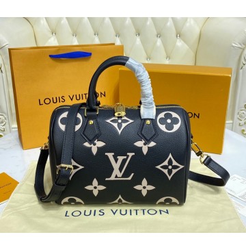 Louis Vuitton Monogram Empreinte Speedy Bandouliere 25 M58947-black-beige