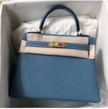 Hermes Kelly 28cm in Togo Leather Golden Hardware H5528G-bleu-jean