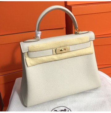 Hermes Kelly 28cm in Togo Leather Golden Hardware H5528G-craie