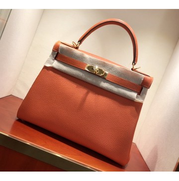 Hermes Kelly 28cm in Togo Leather Golden Hardware H5528G-Orange