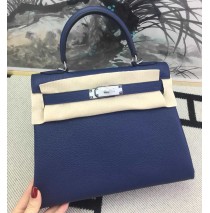 Hermes Kelly 28cm in Togo Leather Palladium Hardware H5528W-Bleu-Abysse