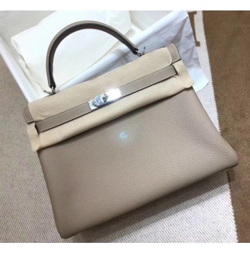 Hermes Kelly 28cm in Togo Leather Palladium Hardware H5528W-gris-tourterelle