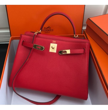 Hermes Kelly 32cm in Togo Leather Golden Hardware H5532G-rouge-casaque