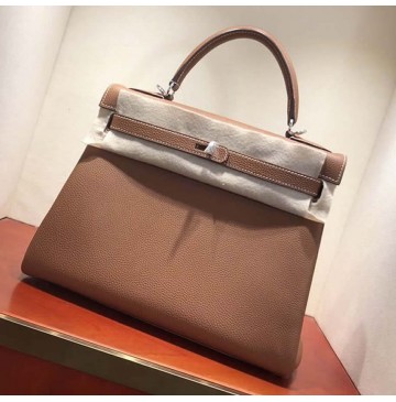 Hermes Kelly 32cm in Togo Leather Palladium Hardware H5532W-terre