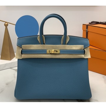 Hermes Birkin 30cm Togo Leather Golden Hardware H8830G-bleu-jean