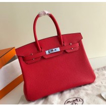 Hermes Birkin 30cm Togo Leather Palladium Hardware H8830W-rouge-casaque