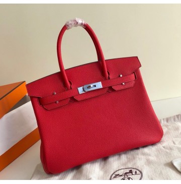 Hermes Birkin 30cm Togo Leather Palladium Hardware H8830W-rouge-casaque