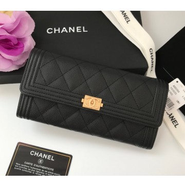Chanel Boy Long Flap Wallet in Caviar Leather CW80286-AB-black