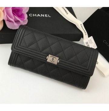 Chanel Boy Long Flap Wallet in Caviar Leather CW80286-BB-black