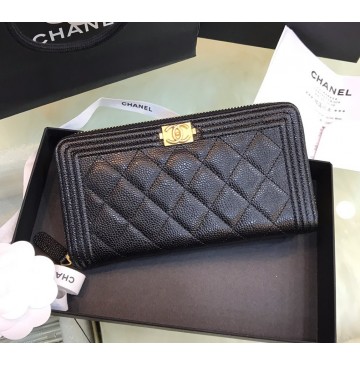 Chanel Boy Long Zipper Wallet in Caviar Leather CW80288-AB-black