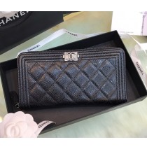 Chanel Boy Long Zipper Wallet in Caviar Leather CW80288-BB-black