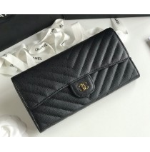 Chanel Chevron Long Zipper Wallet in Caviar Leather CW80758-V-AB-black