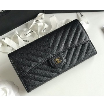 Chanel Chevron Long Zipper Wallet in Caviar Leather CW80758-V-AB-black