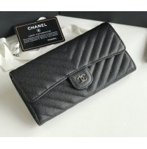 Chanel Chevron Long Zipper Wallet in Caviar Leather CW80758-V-BB-black