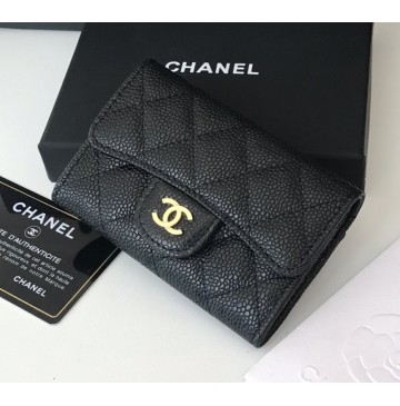 Chanel Quilted Card Holder in Caviar Leather CW80799-AB-black