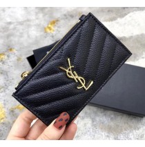 Saint Laurent Cassandre Matelasse Fragments Zipped Card Case In Grain De Poudre Embossed Leather YW607915-A