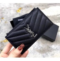 Saint Laurent Cassandre Matelasse Fragments Zipped Card Case In Grain De Poudre Embossed Leather YW607915-B