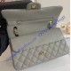 Chanel Small Classic Flap Bag in Gray Caviar Leather with golden hardware