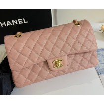 Chanel Small Classic Flap Bag in Pink Caviar Leather with golden hardware