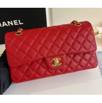 Chanel Small Classic Flap Bag in Red Caviar Leather with golden hardware