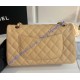 Chanel Small Classic Flap Bag in Tan Caviar Leather with golden hardware