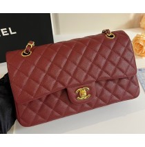 Chanel Small Classic Flap Bag in Wine Red Caviar Leather with golden hardware