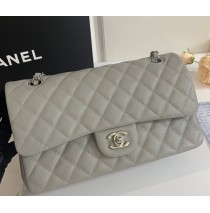 Chanel Small Classic Flap Bag in Gray Caviar Leather with silver hardware