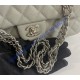 Chanel Small Classic Flap Bag in Gray Caviar Leather with silver hardware