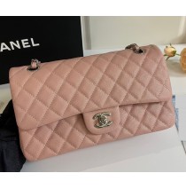 Chanel Small Classic Flap Bag in Pink Caviar Leather with silver hardware