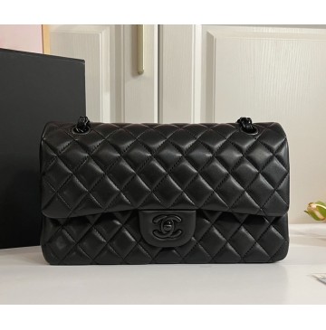 Chanel Small Classic Flap Bag in Black Lambskin with black hardware