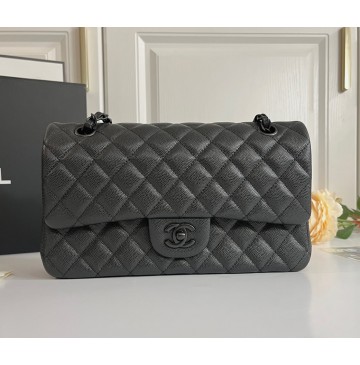 Chanel Small Classic Flap Bag in Black Caviar Leather with black hardware C1112CB-black