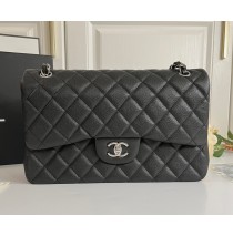 Chanel Jumbo Classic Flap Bag in Black Caviar Leather with silver hardware